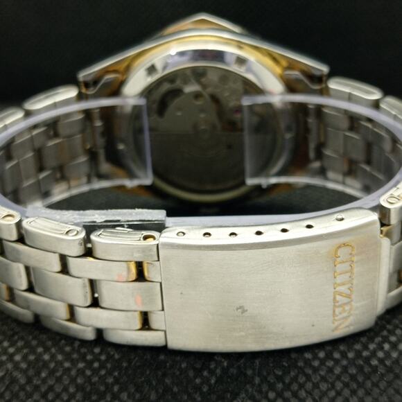 Vintage 1991 Citizen Automatic Mens Silver Watch W/daydate & Glass Back - Picture 2 of 8